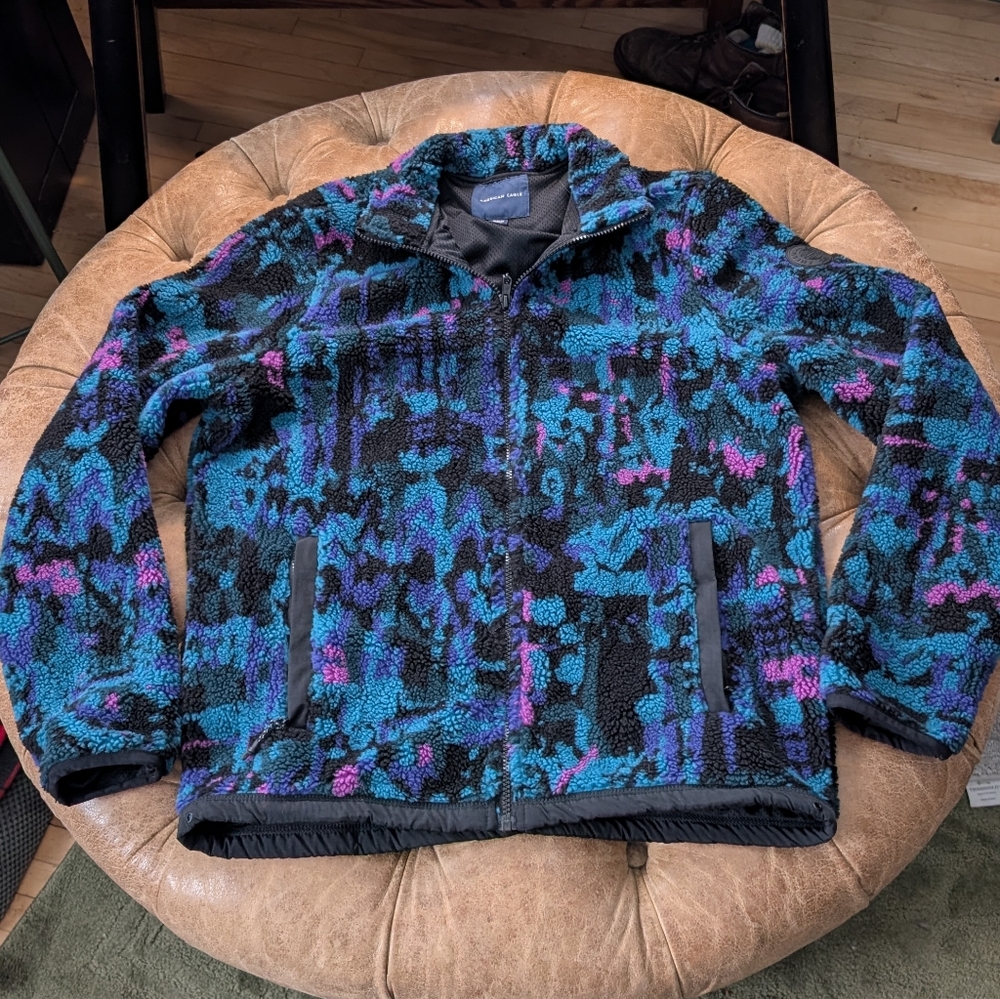 American Eagle Men's Retro 80s Ski Camo Style Full Zip Jacket Size Medium